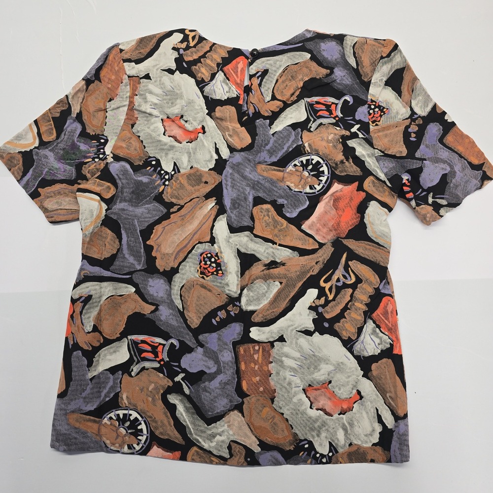 Stephanie Queller Petite Vintage 90s Abstract Rayon Blouse Multi Color Size 6